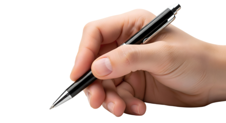 A hand is holding a pen. The hand is positioned as if ready to write or sign something