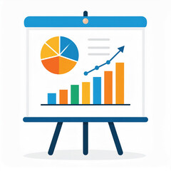Business icon vector art of presentation board with pie chart and bar graph