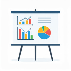 Business icon vector art of presentation board with multiple charts and graphs