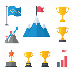 Business icon vector art of collection of flat icons representing success and achievement