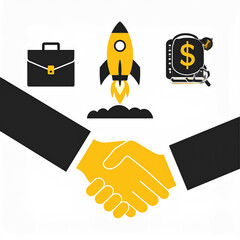 Business icon vector art of business handshake with rocket and briefcase