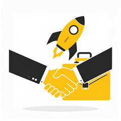 Business icon vector art of business handshake with rocket and briefcase