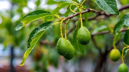 Avocado fruits on branch