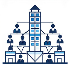 Business icon vector art of corporate organizational chart with people and building icons