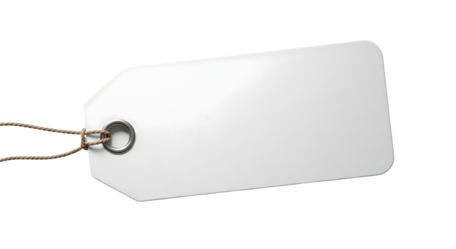 A simple, blank price tag made from paper with a string attached, perfect for adding your own message or price