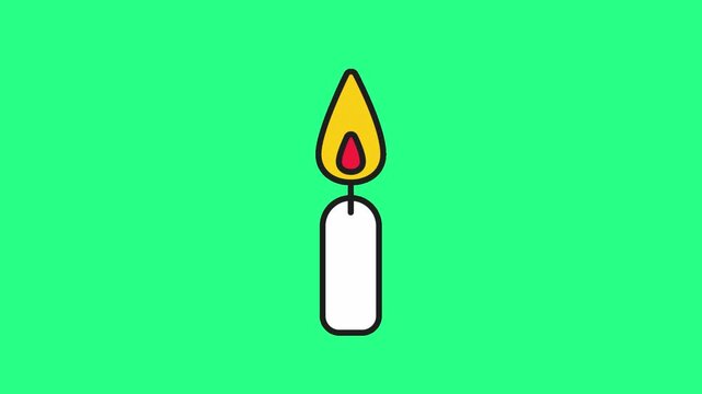 A clean minimal illustration of a lit candle centered on a bright emerald backdrop. With white glow, video loops,  green screen, 4k, footage, 4k footage, videos, video clip, slow motion, video wallpap