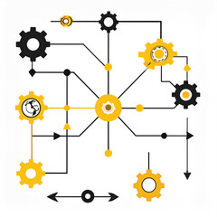 Business icon vector art of interconnected gears and cogs forming a network