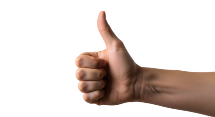 Hand with thumb up gesture against a neutral background, showing approval and agreement