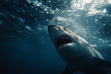 Fototapeta premium Shark Swimming in the Ocean Waters