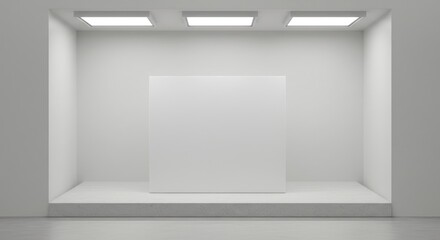 Empty White Showcase Display with Recessed Lighting.