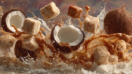 Tropical coconut delights drenched in creamy caramel sauce and coconut flakes