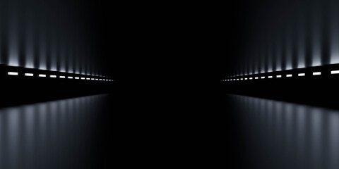 Mysterious dark tunnel with faint lights