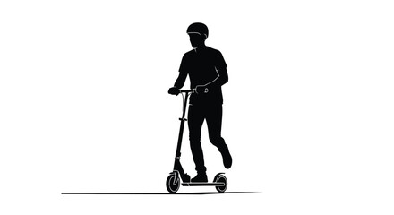 Silhouette of a person riding a scooter against a white background © Ziaul_Studio