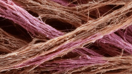 Fototapeta premium Cultured meat fibers showing natural protein texture and marbling. Close up meat fibers