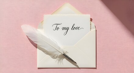 Elegant Valentine Envelope and Feather Pen Scene