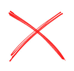 Red Hand-Drawn Cross Mark Symbol, Marker X Sign, Ink Stroke Mistake or Cancel Mark Isolated on a transparent Background