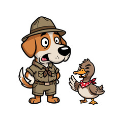 Surprised Dog Scout and Winking Duck Friend in Cartoon Illustration