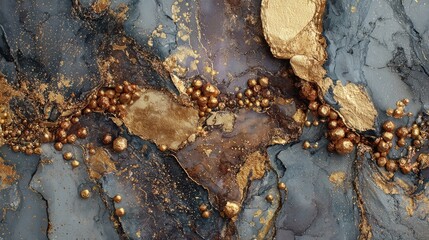 Abstract mixed media artwork featuring gold leaf accents and rich textural elements