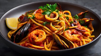 Hot and Flavorful Spaghetti Dish with Chili and Lemon Garnish