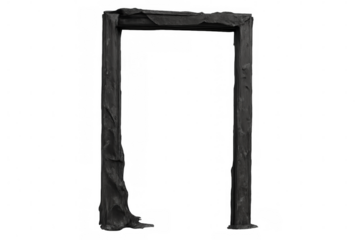 Black melted doorframe creating a surreal gateway or liquid portal effect on transparent background