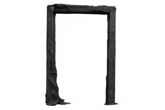 Black melted doorframe creating a surreal gateway or liquid portal effect on transparent background