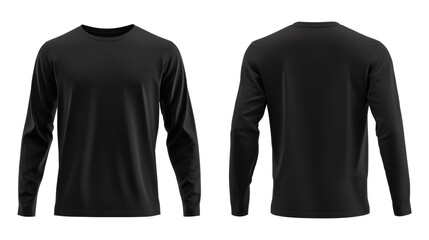 Plain Black Long Sleeve Casual Shirt Front and Back Mockup for Everyday Wear on transparent background