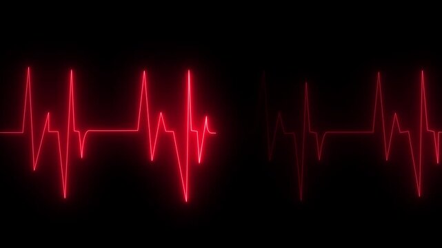 love icon with heart beat line animation on black background. medical concept Abstract glowing blue heartbeat signal icon animation video. love .Cardiac arrest on the medical monitor, heart stops.4K