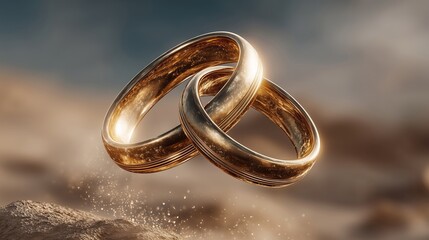 Flying Golden Wedding Bands Shining Bright