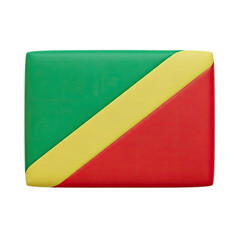 Vibrant three dimensional flag of the Republic of the Congo rendered with a glossy texture and sharp edges casting subtle shadows against a softly