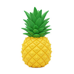 Vibrant Three Dimensional Render of a Stylized Pineapple Fruit with a Textured Yellow Body and Green Leafy Crown Against a Smooth Gradient Background