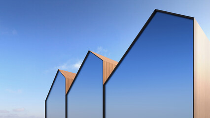 Modern Wood Facade and Sky Abstract: Warm Timber Slats and Clean Lines for Contemporary Building Design Visuals for Interior Decor Magazines, Architecture Firm Portfolios & Housing Development Mockups
