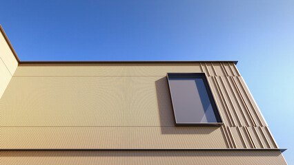 Modern Wood Facade and Sky Abstract: Warm Timber Slats and Clean Lines for Contemporary Building Design Visuals for Interior Decor Magazines, Architecture Firm Portfolios & Housing Development Mockups