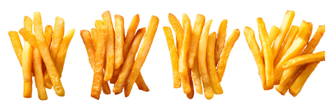 Crispy golden french fries pile, perfect for fast food menus, culinary ads, and snack cravings