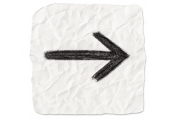Hand drawing right direction arrow icon on crumpled paper texture, showing navigation, next step, or forward progress