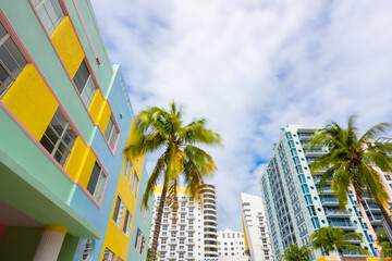 Colorful art deco buildings Miami Beach Florida Ocean Drive