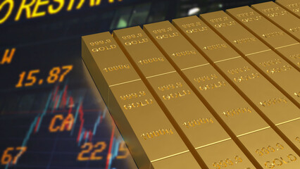 The Gold Bar for Business concept 3d Rendering.