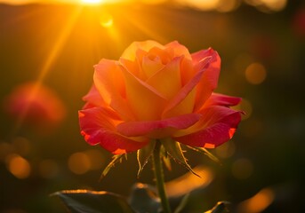 Obraz premium Orange Rose Illuminated by Golden Sunset Sunlight. Generative Ai
