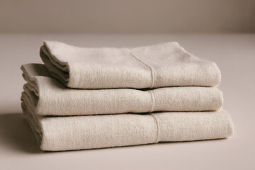 Soft beige cloths neatly stacked on a simple surface