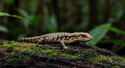 Obraz premium Crocodile Skink Resting on Moss - Tribolonotus gracilis