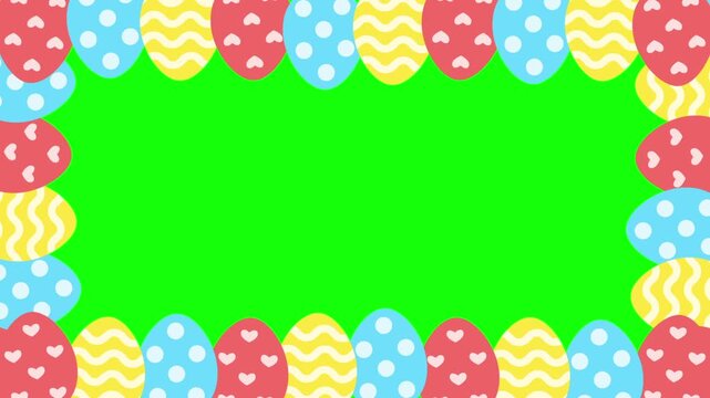 Easter eggs animation. Animated easter border on green background