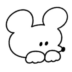 ゆるかわいい干支のねずみの手描きイラスト (モノクロ)