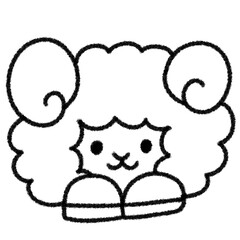 ゆるかわいい干支の羊の手描きイラスト (モノクロ)