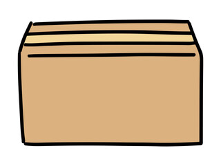 テープで閉じてある段ボールの箱のシンプルなイラスト素材(手書き・ベクター・正面)