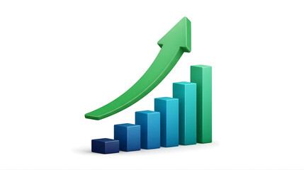 3D Bar Chart Showing Ascending Growth with Arrow Symbol