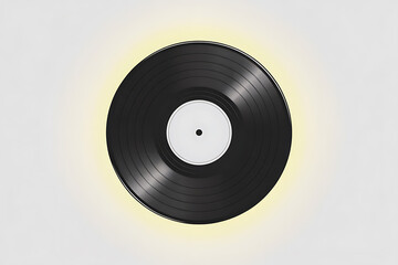 Obraz premium Classic vinyl record, black disc with a central label, evokes music, nostalgia, and analog sound.