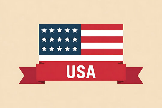 Bold flag with stars and stripes, red banner displays "USA," representing national pride and identity.