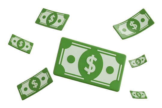 Green currency notes floating upwards, suggesting financial gain or a rising economy.