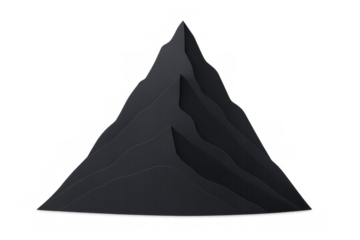 Black layered paper mountains creating minimalist papercraft landscape silhouette on transparent background