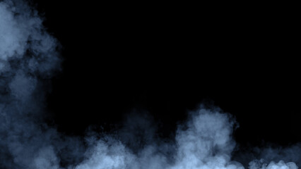 Abstract blue smoke, fog on isolated black background, creating a mysterious and backdrop, creating a dreamy, atmospheric effect for artistic