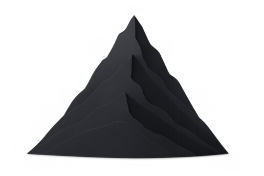 Black layered paper mountains creating minimalist papercraft landscape silhouette on transparent background - Powered by Adobe